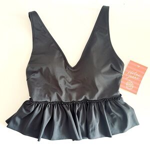 Kortni Jeane Womens Vneck Peplum Swim Top || Size Medium || Black || NEW!